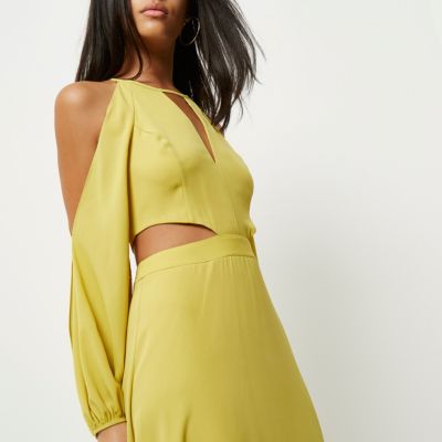 Lime cold shoulder maxi dress